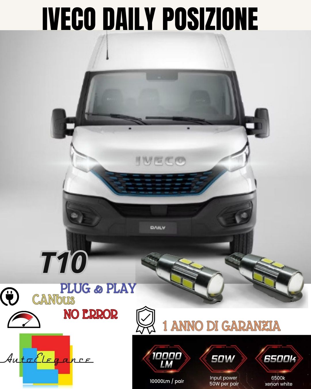 😍😍COPPIA LUCI POSIZIONE 10 LED PER IVECO DAILY VI T10 W5W CANBUS BIANCO 6000K