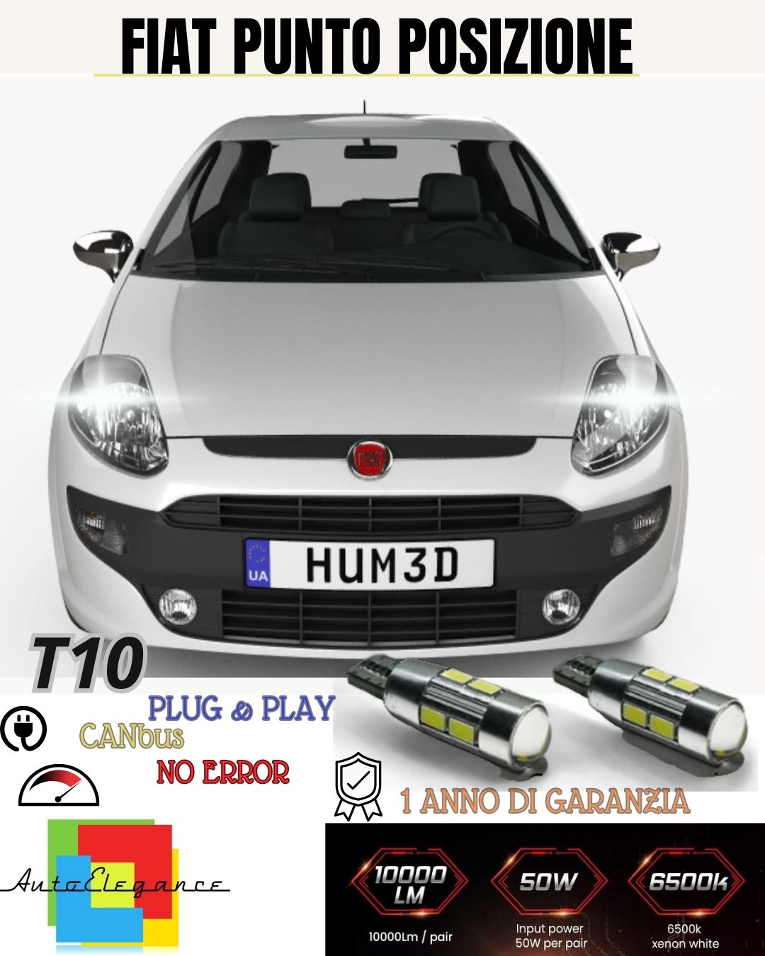 ❤️‍🔥COPPIA LUCI DI POSIZIONE 10 LED FIAT PUNTO EVO T10 W5W CANBUS ULTRALUMINOSI