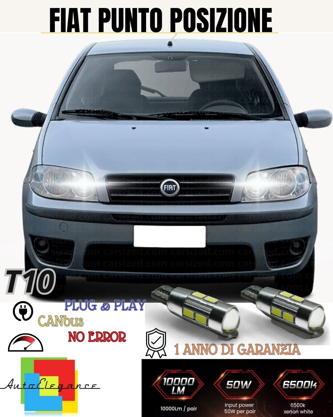 ❤️‍🔥PAIR OF 10 LED POSITION LIGHTS FIAT PUNTO 188 T10 W5W CANBUS ULTRA-BRIGHT 