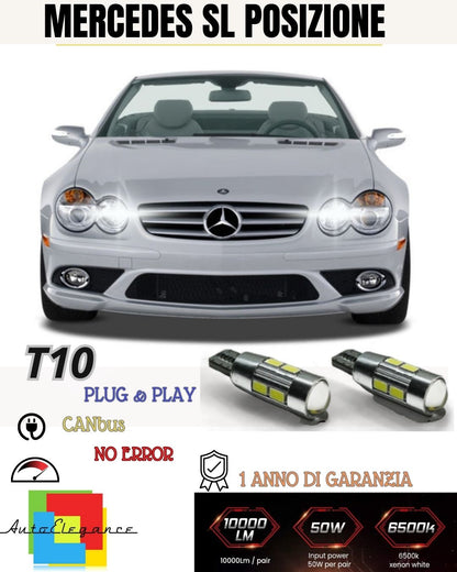 COPPIA LUCI DI POSIZIONE A 10 LED MERCEDES SL R230 T10 W5W CANBUS ULTRALUMINOSI