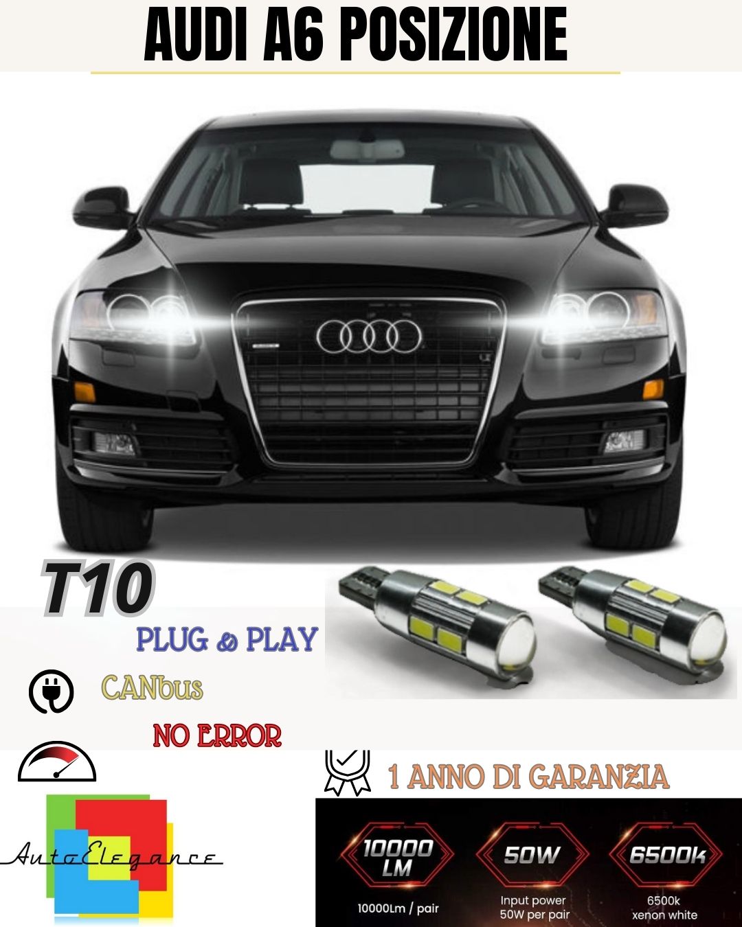 😍❤️❤️❤COPPIA LUCI POSIZIONE 10 LED PER AUDI A6 C6 T10 W5W CANBUS 100% NO ERRORE