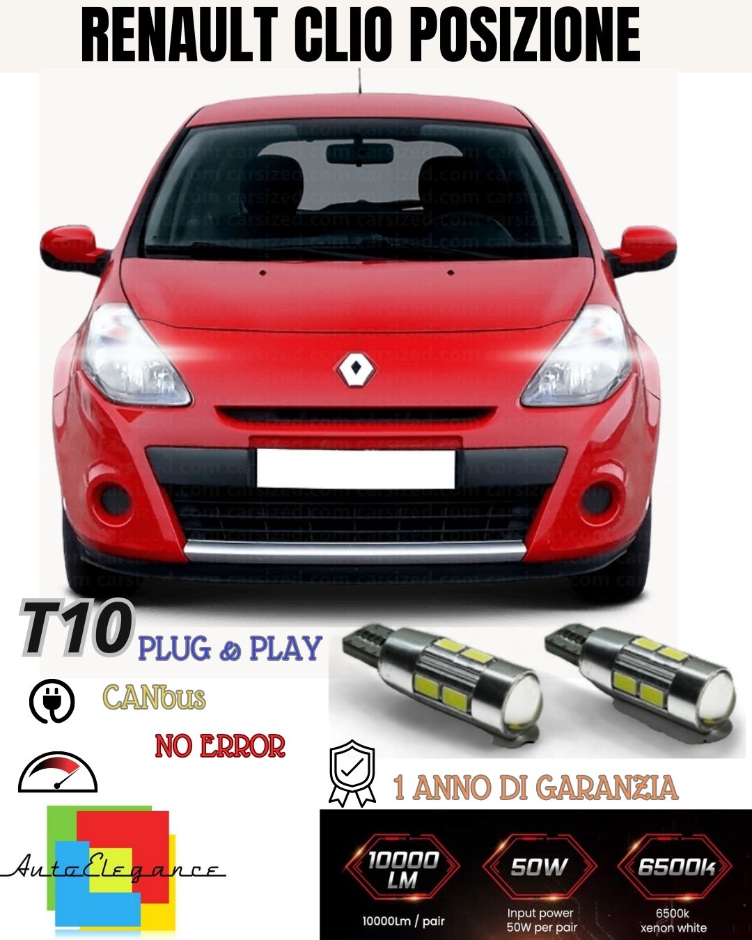 🔥COPPIA LUCI DI POSIZIONE 10 LED PER RENAULT CLIO 4 IV GRANDTOUR T10 W5W CANBUS