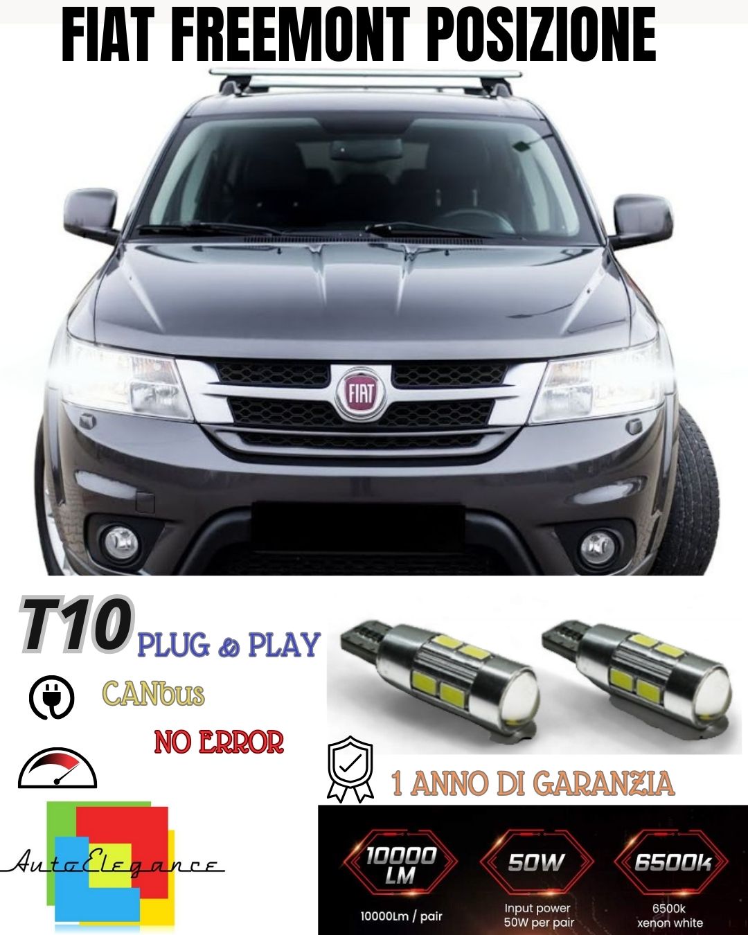😍COPPIA LUCI POSIZIONE 10 LED FIAT FREEMONT T10 W5W CANBUS NO AVARIA 440 LUMEN