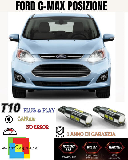 😎COPPIA LUCI POSIZIONE 10 LED FORD C-MAX C MAX MK2 T10 CANBUS ALTA LUMINOSITA'