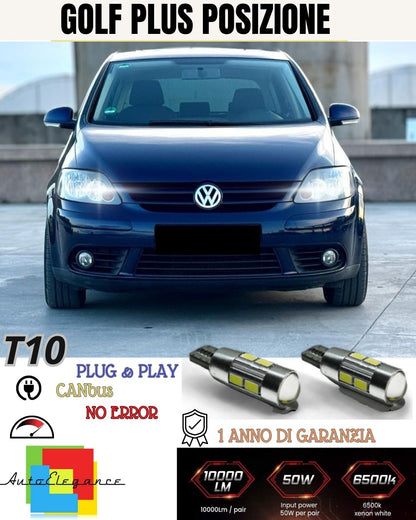 😎COPPIA LUCI POSIZIONE 10 LED🔥🔥 VOLKSWAGEN GOLF PLUS 🔥🔥T10 W5W CANBUS 6000K