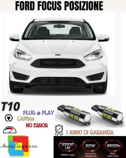 COPPIA LUCI POSIZIONE 10 LED PER FORD FOCUS MK1 I T10 W5W CANBUS NO AVARIA 6000K