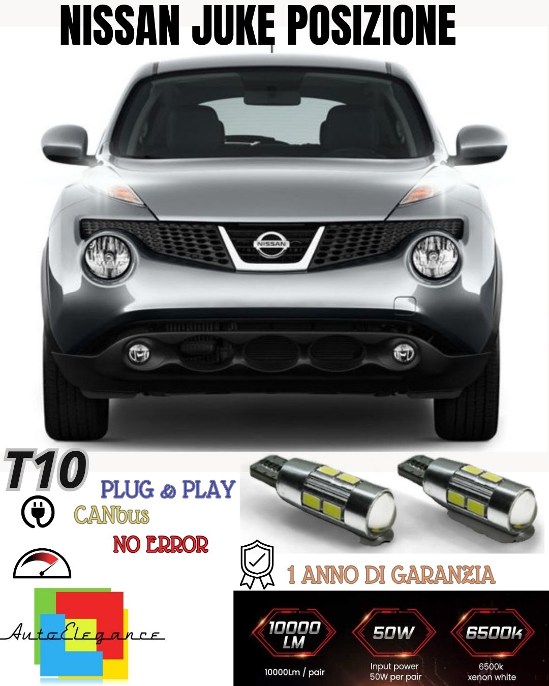 COPPIA LUCI POSIZIONE 10 LED PER NISSAN JUKE T10 CANBUS ULTRALUMINOSI NO ERRORE
