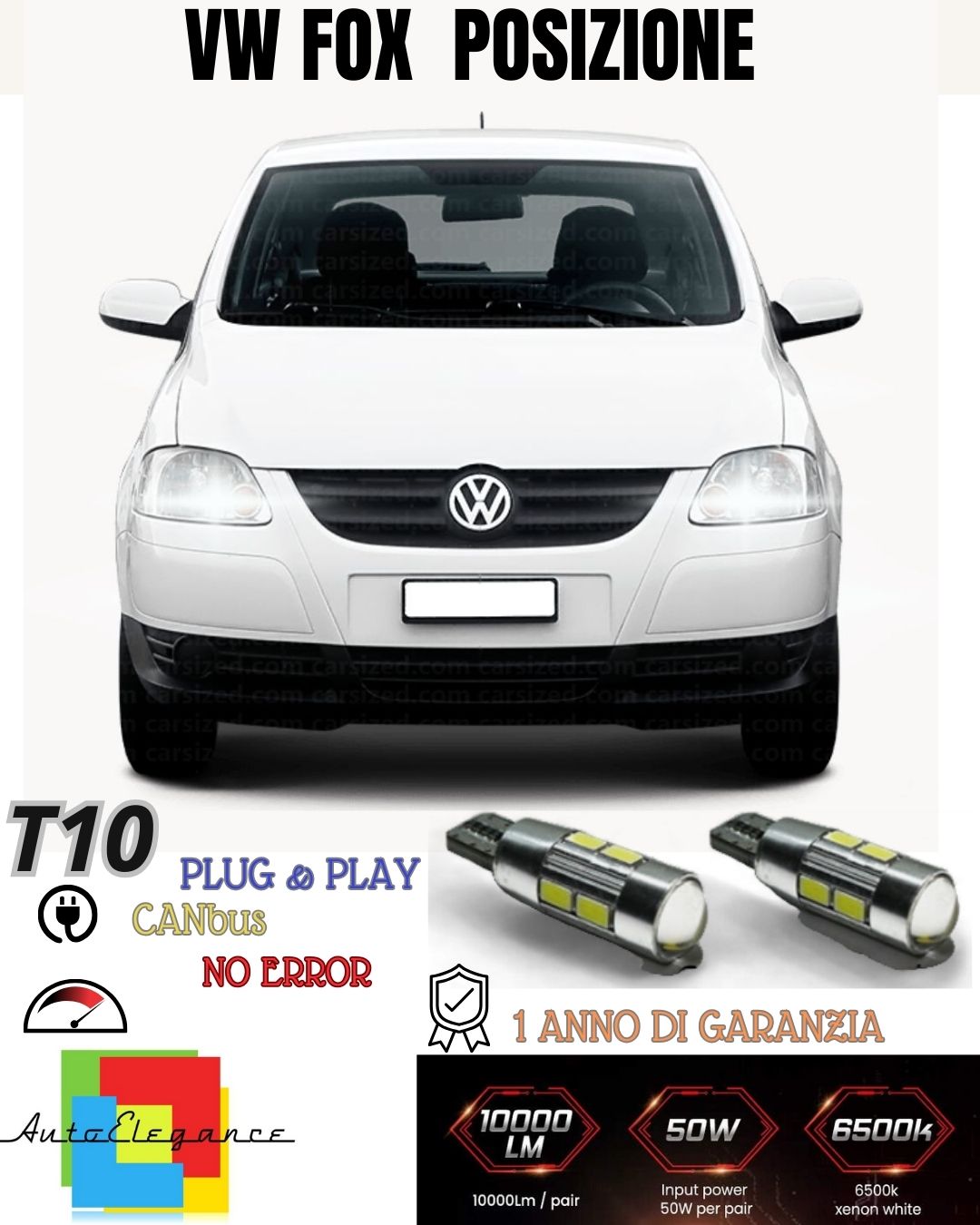 😎😎COPPIA LUCI POSIZIONE 10 LED🔥🔥 VOLKSWAGEN FOX 🔥🔥T10 W5W CANBUS 6000K🔥🔥