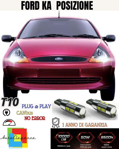 😎😎COPPIA LUCI POSIZIONE 10 LED PER FORD KA T10 W5W CANBUS NO AVARIA LUCI 6000K