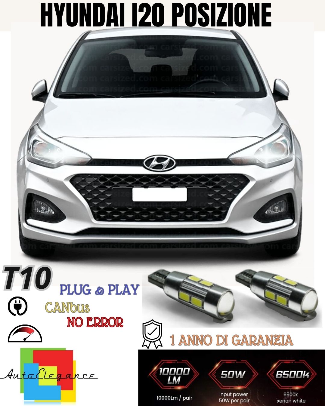 😎😎PAIR OF 10 LED POSITION LIGHTS HYUNDAI I20 MK2 T10 W5W CANBUS 100% NO ERROR