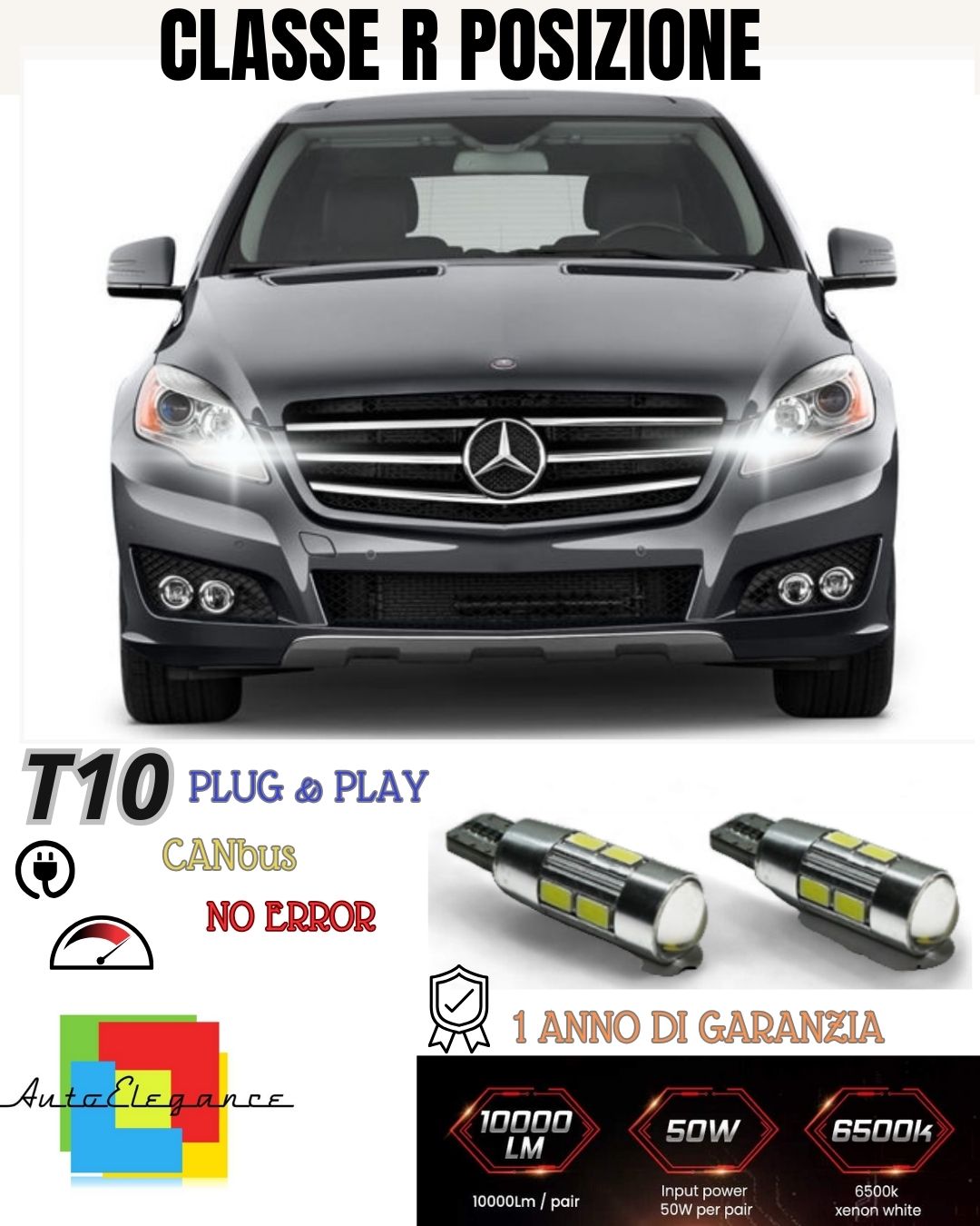 😎😎PAIR OF POSITION LIGHTS 10 LED MERCEDES R CLASS (W251) T10 W5W CANBUS 6000K😎