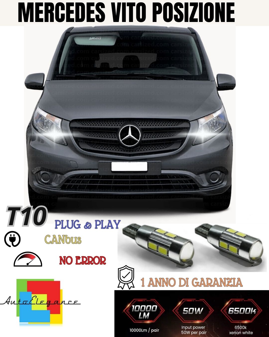 COPPIA LUCI DI POSIZIONE A LED MERCEDES VITO W639 FINO A 2010 T10 CANBUS 6000K