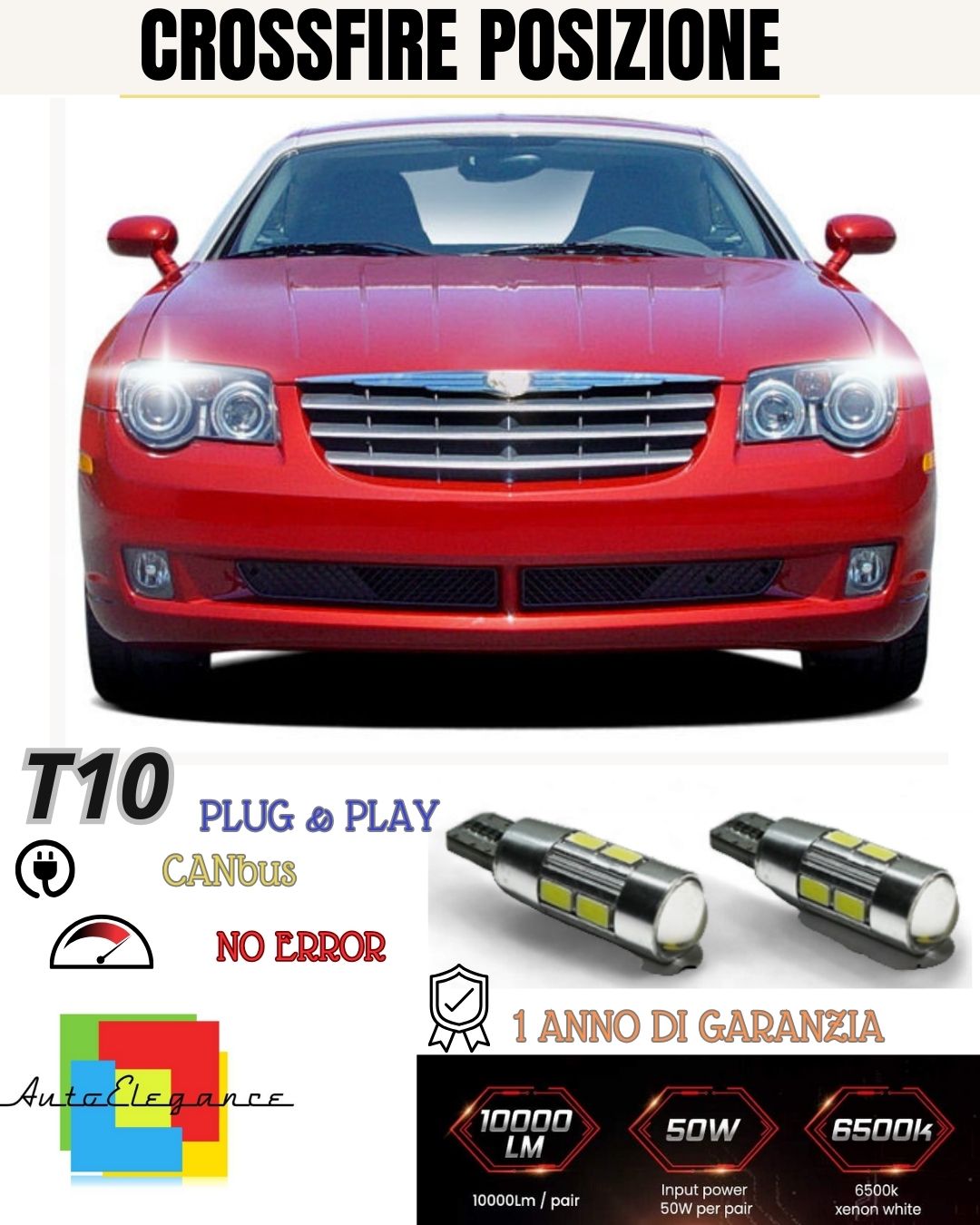 😎😎😎😎PAIR OF POSITION LIGHTS 10 LED FOR CHRYSLER CROSSFIRE T10 W5W CANBUS 6000K