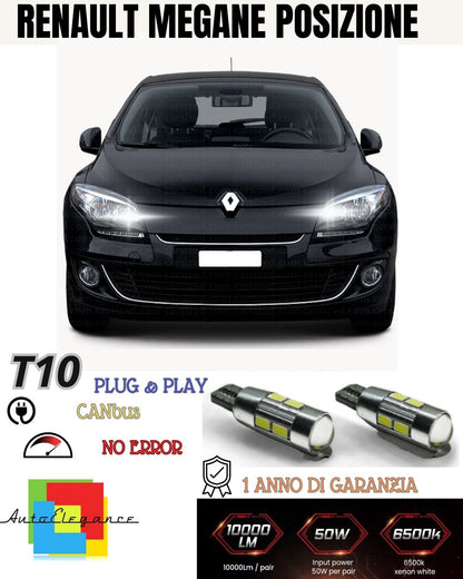 COPPIA LUCI DI POSIZIONE 10 LED PER RENAULT MEGANE 3 SERIE CANBUS 100%  NOERRORE