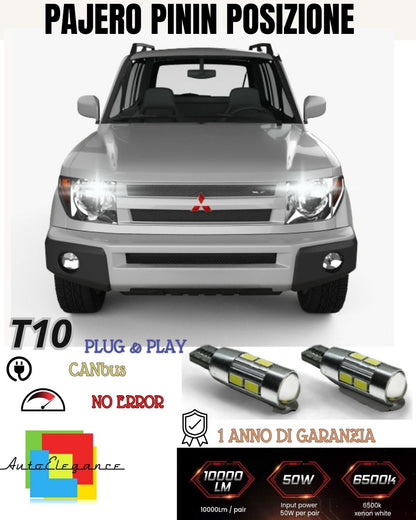 😎COPPIA LUCI POSIZIONE 10 LED PER MITSUBISHI PAJERO PININ T10 W5W CANBUS 6000K