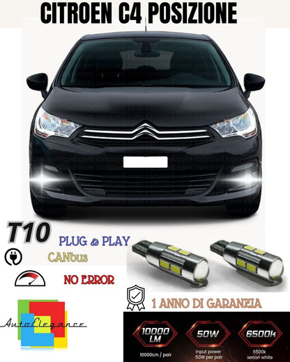 😎😎COPPIA LUCI POSIZIONE 10 LED PER CITROEN C4 T10 W5W CANBUS LENTE FRONTALE