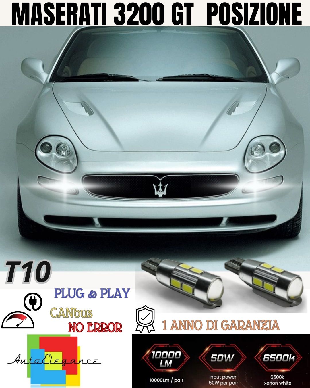 😎😎COPPIA LUCI POSIZIONE 10 LED 🔥🔥MASERATI 3200 GT 🔥🔥T10 W5W CANBUS 6000K