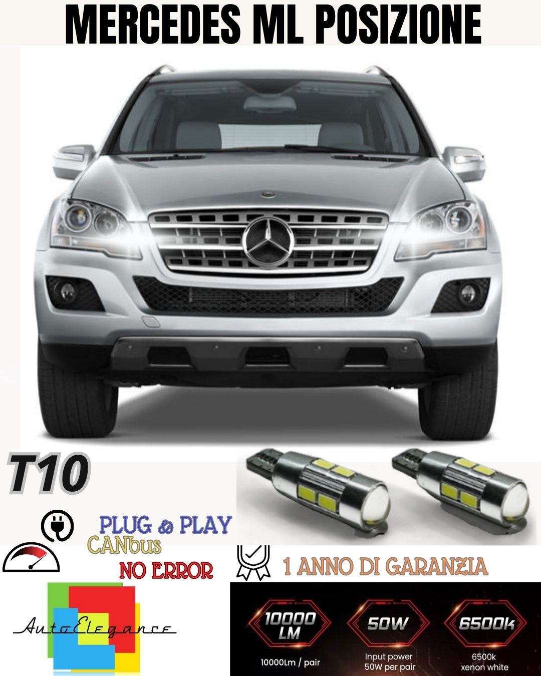 🔥PAIR OF POSITION LIGHTS 10 LED 🔥MERCEDES ML🔥 W164 T10 W5W CANBUS ULTRA-BRIGHT
