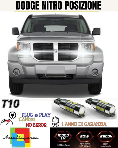 COPPIA LUCI POSIZIONE 10 LED PER DODGE NITRO T10 W5W CANBUS NO AVARIA 6000K
