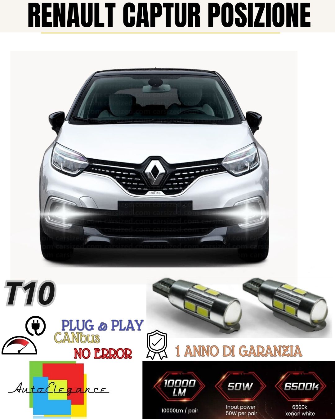 PAIR OF 10 LED POSITION LIGHTS RENAULT CAPTUR T10 W5W CANBUS NO FAILURE NO ERROR
