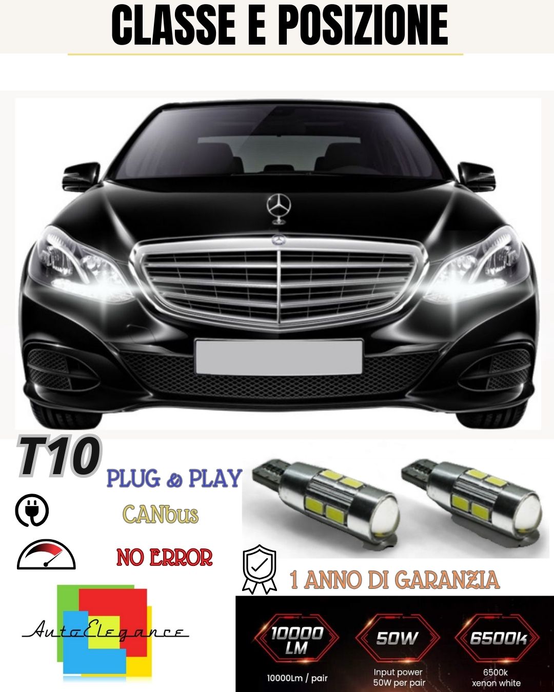 😍😍😍COPPIA LUCI DI POSIZIONE A 10 LED MERCEDES CLASSE E T10 W5W CANBUS😍😍😍😍