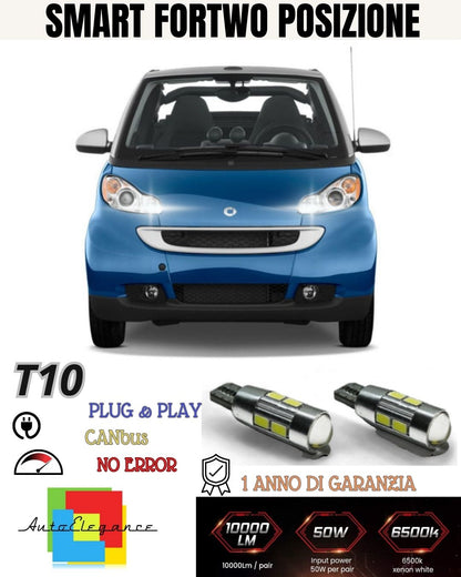 🔥🔥COPPIA LUCI POSIZIONE 10 LED🔥 SMART FORTWO 🔥T10 W5W CANBUS 100% NO ERRORE