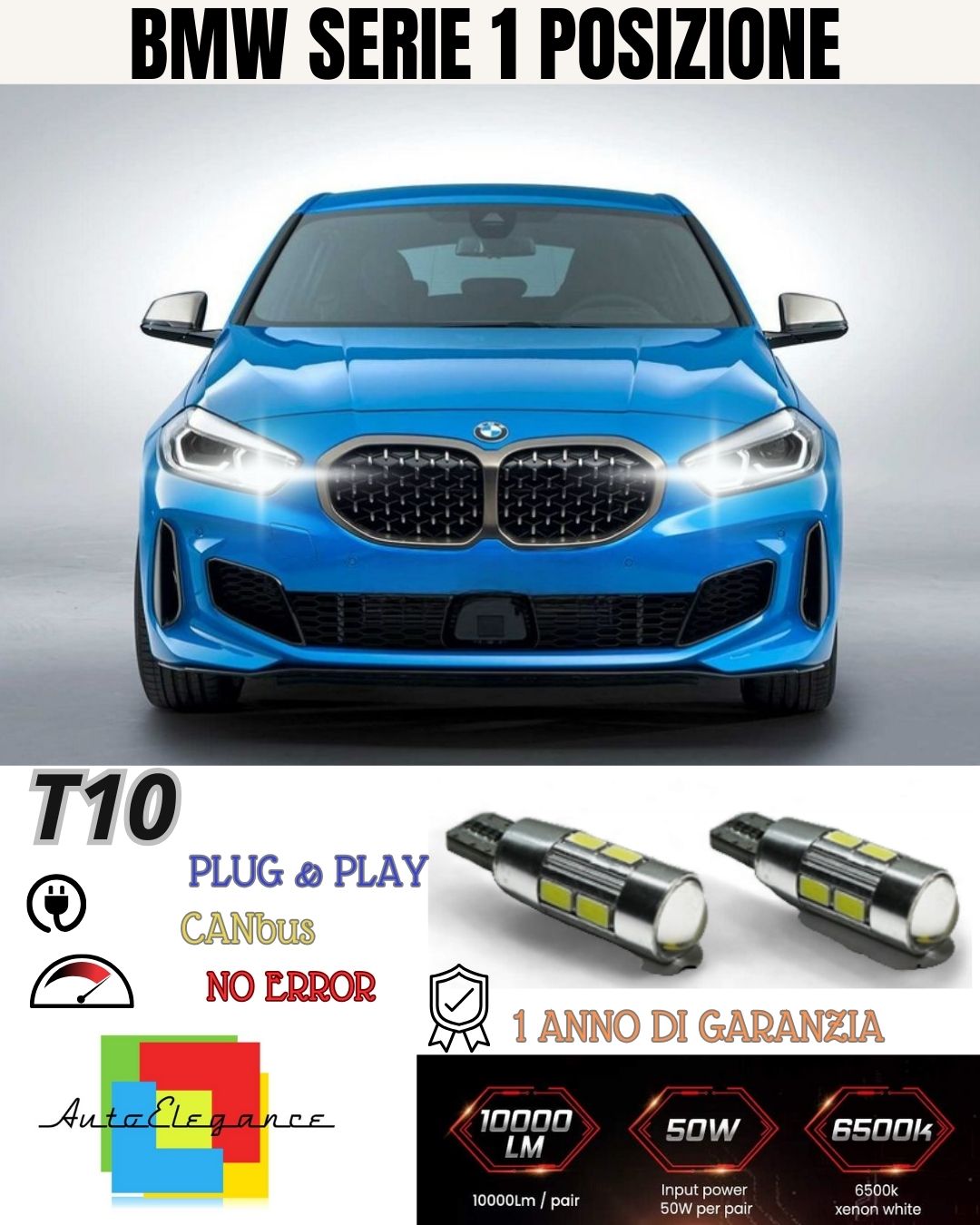 COPPIA LUCI POSIZIONE 10 LED 🔥BMW SERIE 1🔥 E87 T10 W5W CANBUS 100% NO ERRORE