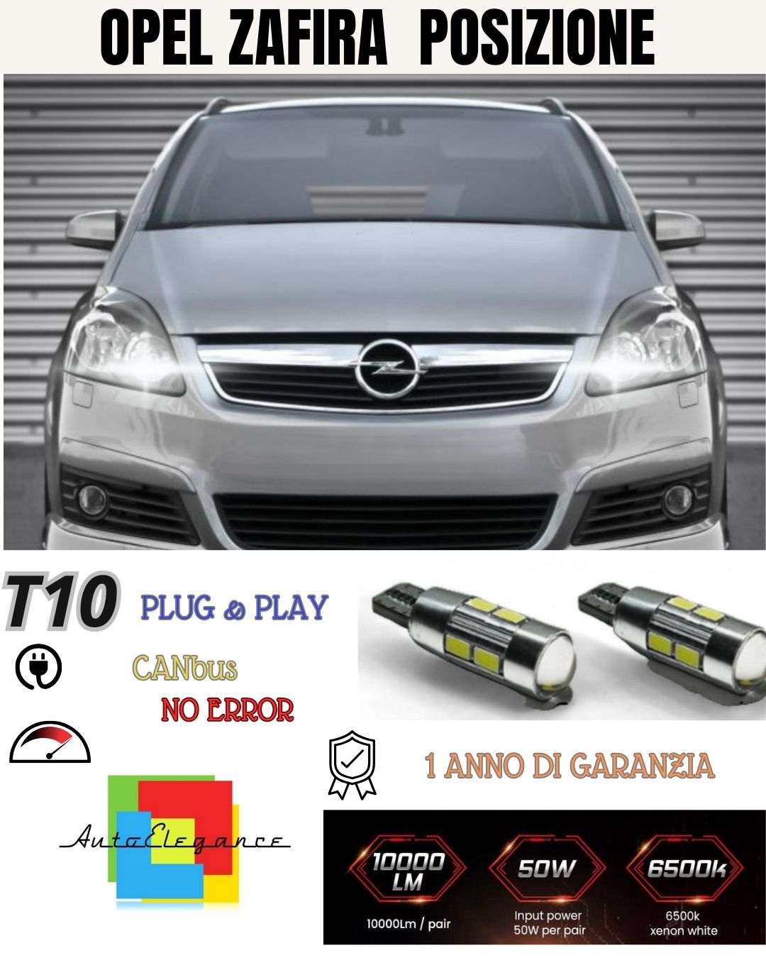 😍😍COPPIA LUCI POSIZIONE 10 LED🔥🔥🔥 OPEL ZAFIRA (B)🔥🔥 T10 W5W CANBUS 6000K
