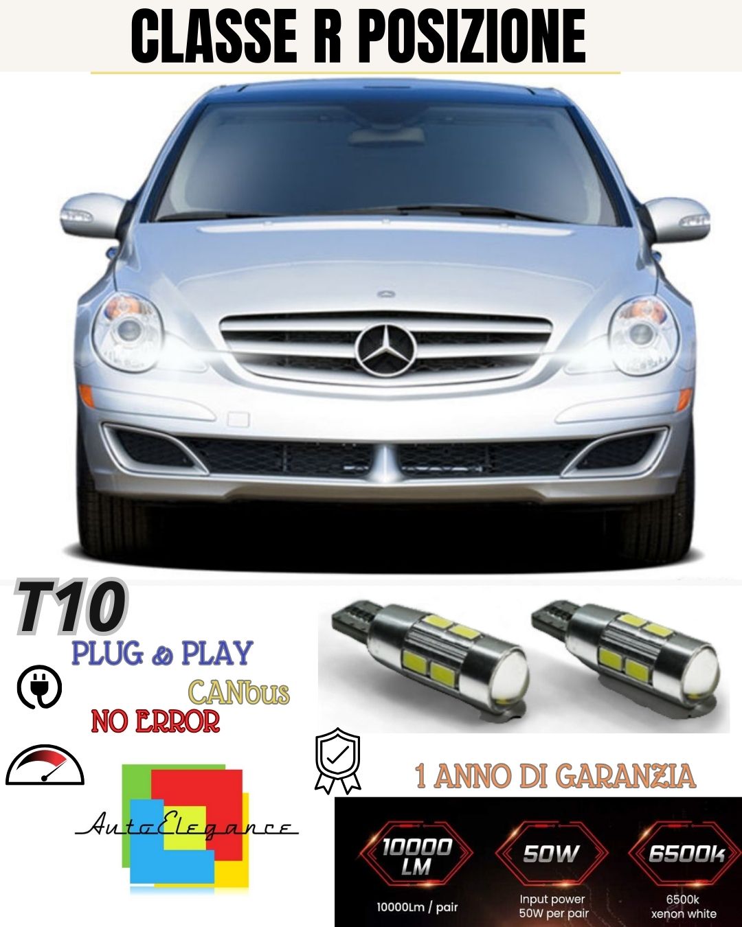 COPPIA LUCI POSIZIONE 10 LED🔥🔥MERCEDES CLASSE R🔥 (W251) T10 W5W CANBUS 6000K