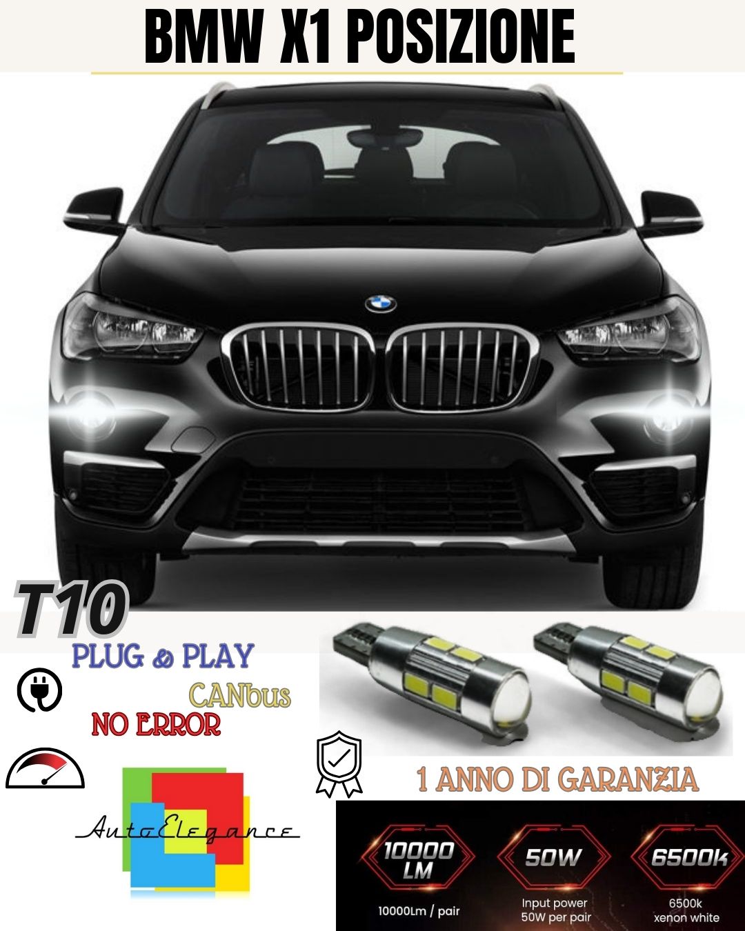 PAIR OF 10 LED POSITION LIGHTS FOR BMW X1 T10 W5W CANBUS 440 LUMEN NO ERROR