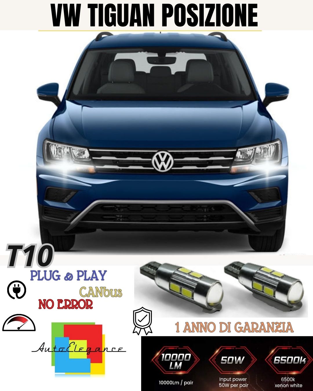 COPPIA LUCI POSIZIONE 10 LED 🔥🔥VW TIGUAN🔥🔥 5N RESTYLING T10 W5W CANBUS 6000K