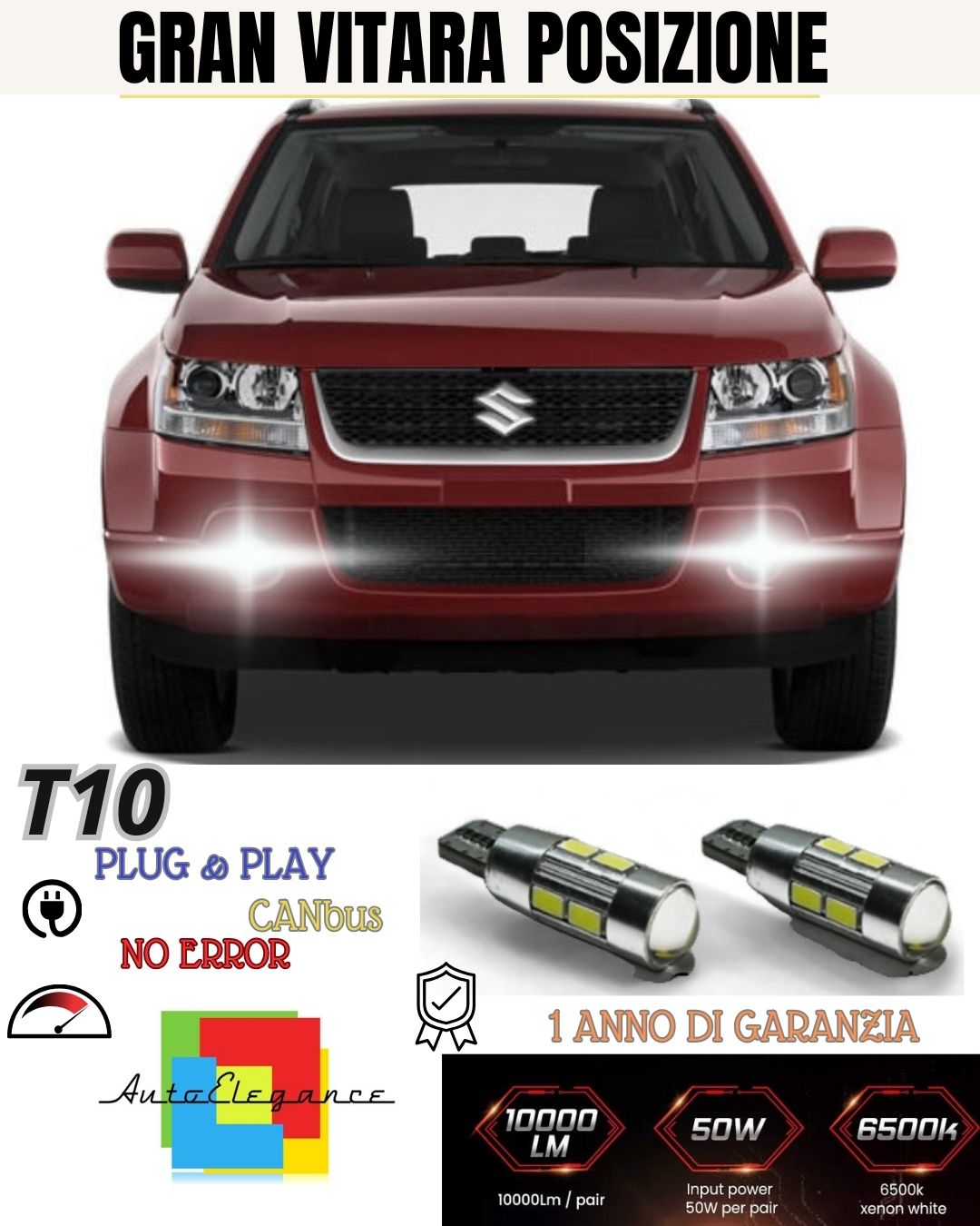 😍COPPIA LUCI POSIZIONE 10 LED🔥🔥SUZUKI GRAN VITARA II 🔥🔥T10 W5W CANBUS 6000K