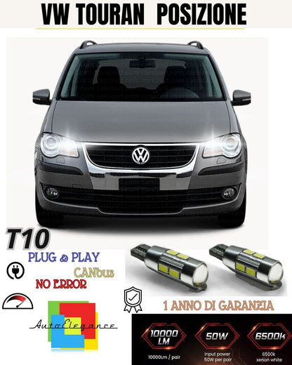 😍😍COPPIA LUCI POSIZIONE 10 LED VOLKSWAGEN TOURAN (V2) T10 W5W CANBUS 6000K😍😍