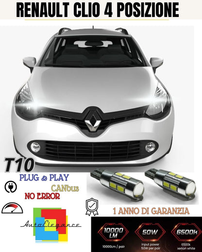😍😍😍COPPIA LUCI DI POSIZIONE 10 LED RENAULT CLIO 4 IV GRANDTOUR T10 W5W CANBUS