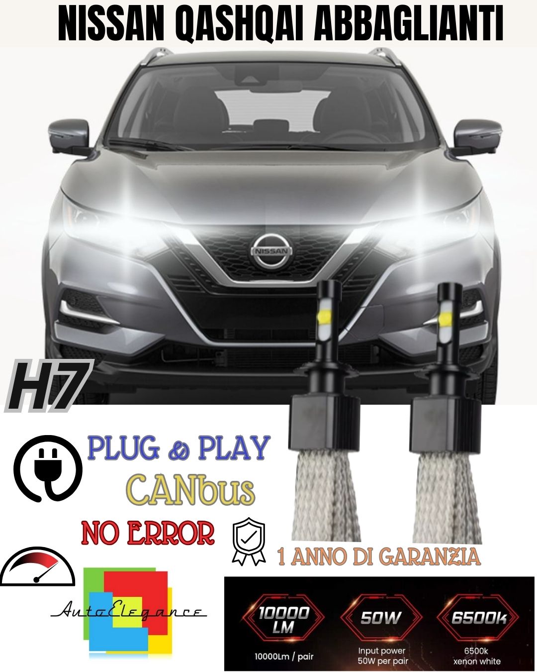 KIT LED H7 PER NISSAN QASHQAI J10 6000K XENON ABBAGLIANTI 6400 LUMEN 6000K😎