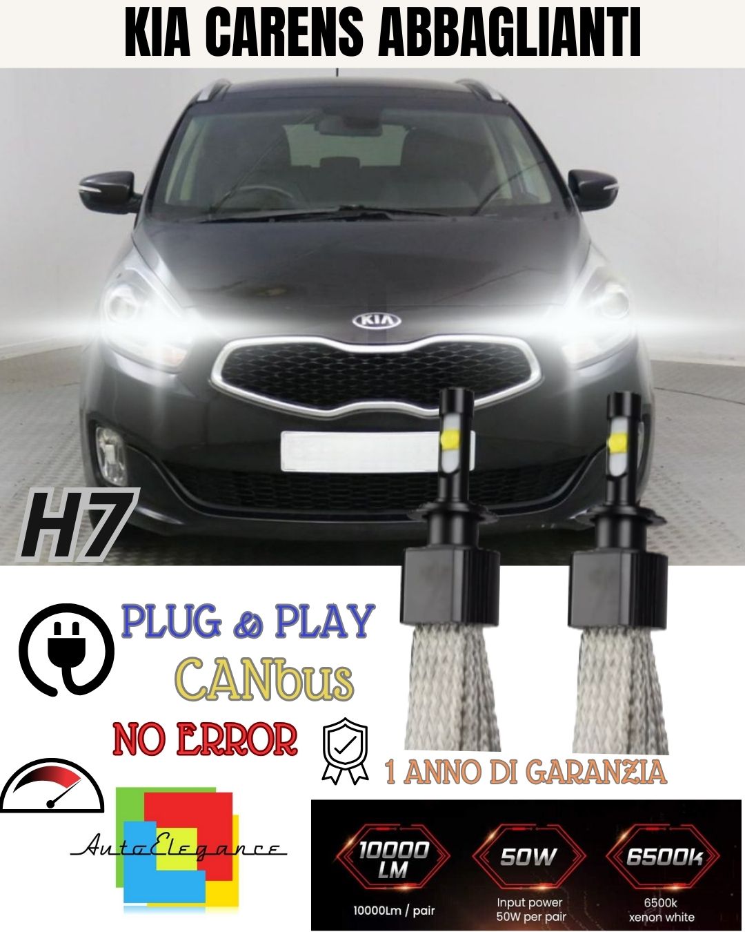 FULL LED KIT KIA CARENS IV LED LAMPS H7 6000K XENON HIGH BEAM NO FAILURE 