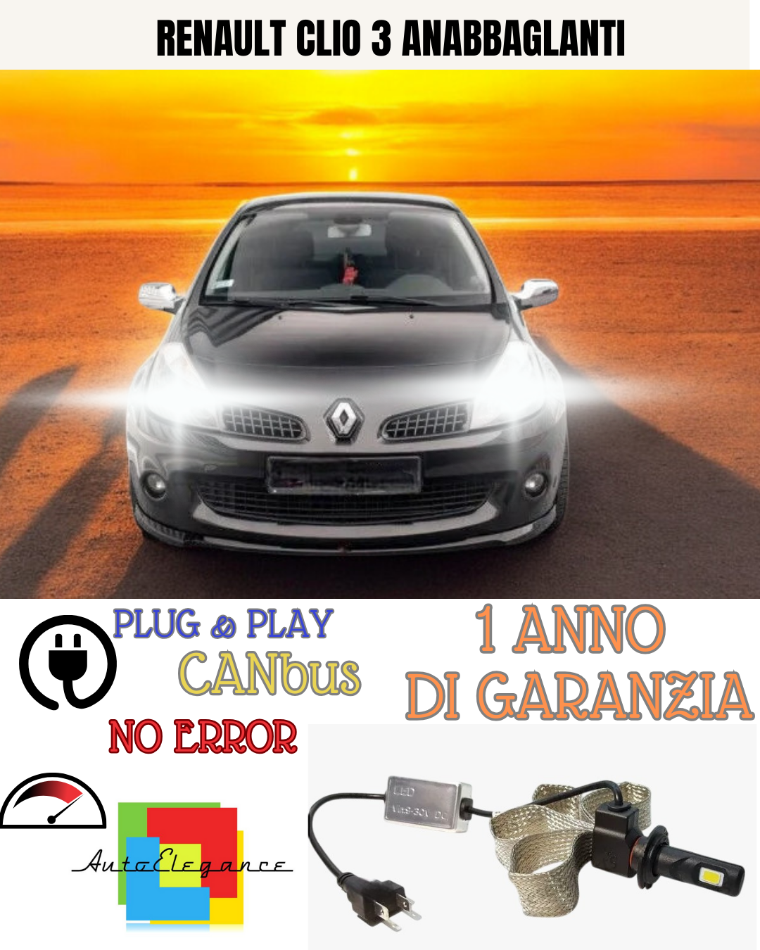 🔥KIT LED  RENAULT CLIO 3 6000K  6400 BIANCO ANABBAGLIANTI🔥