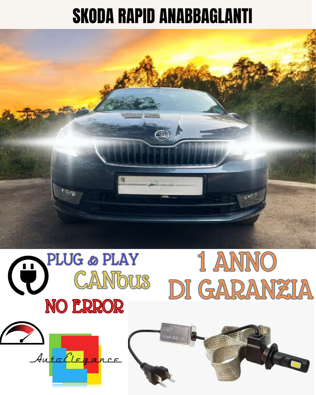 🔥KIT LED SKODA RAPID H7 6000K  BIANCO ANABBAGLIANTI🔥