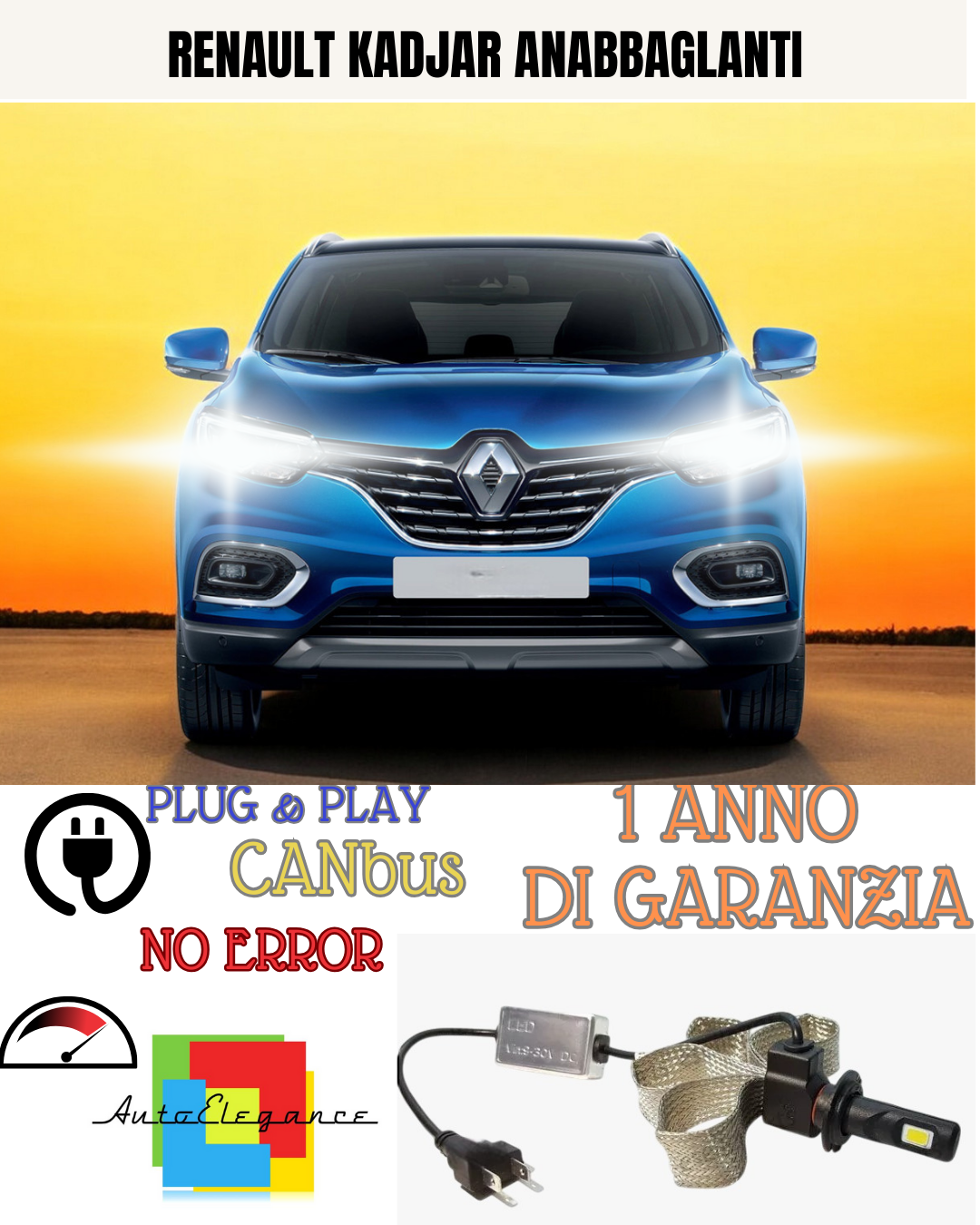 ✨KIT LED H7 RENAULT KADJAR 6000K  BIANCO ANABBAGLIANTE ✨