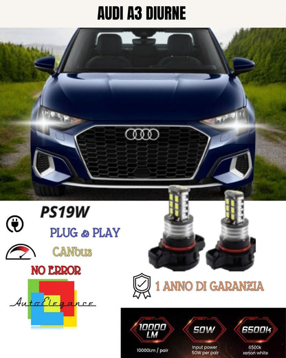 😍COPPIA LUCI DIURNE DRL 15 LED PS19W CANBUS😍AUDI A3 8P FACELIFT 6000K NO ERROR
