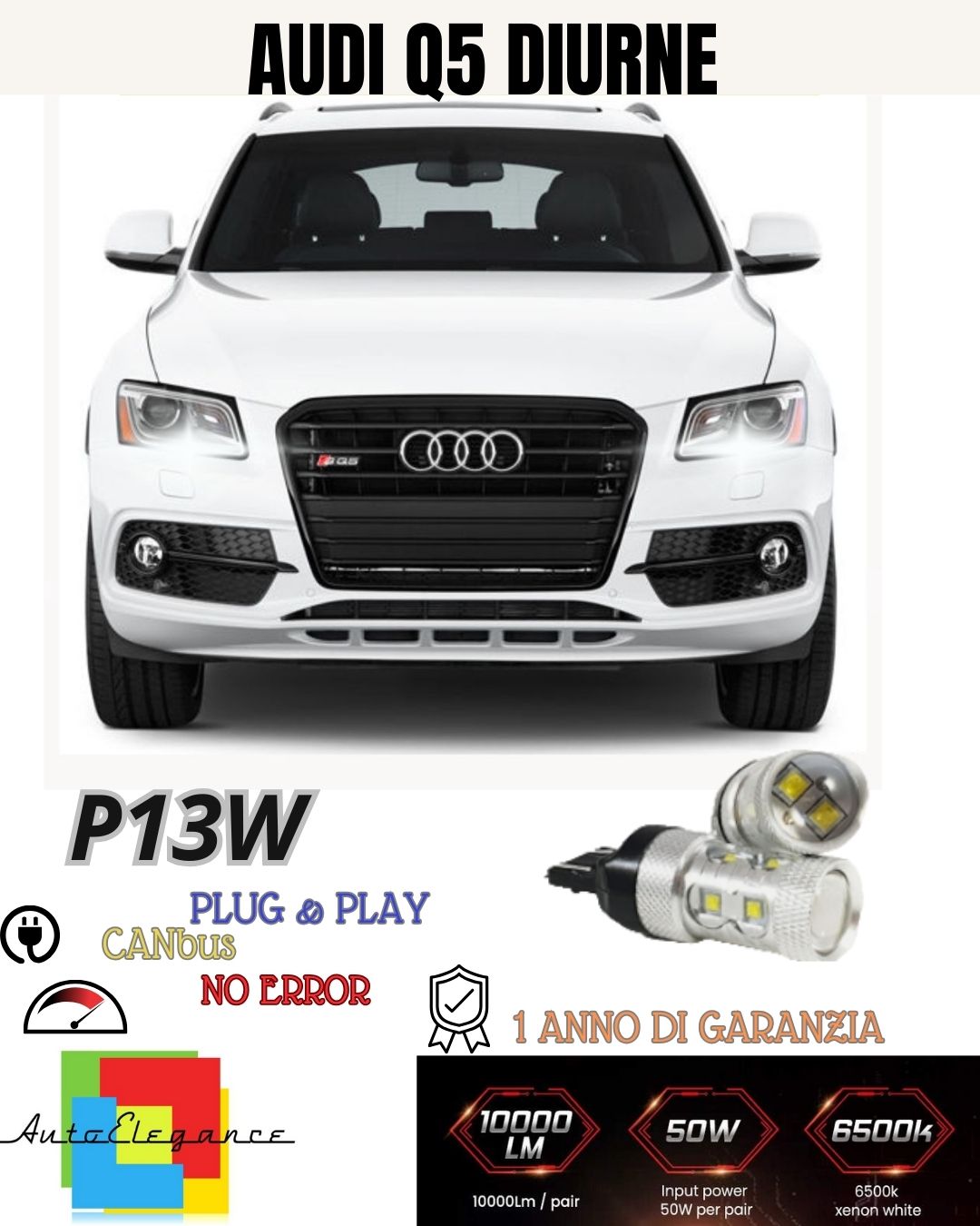 🔥COPPIA LAMPADE POSIZIONE P13W 6 LED CREE DRL 6000K🔥AUDI Q5🔥 CANBUS NO AVARIA