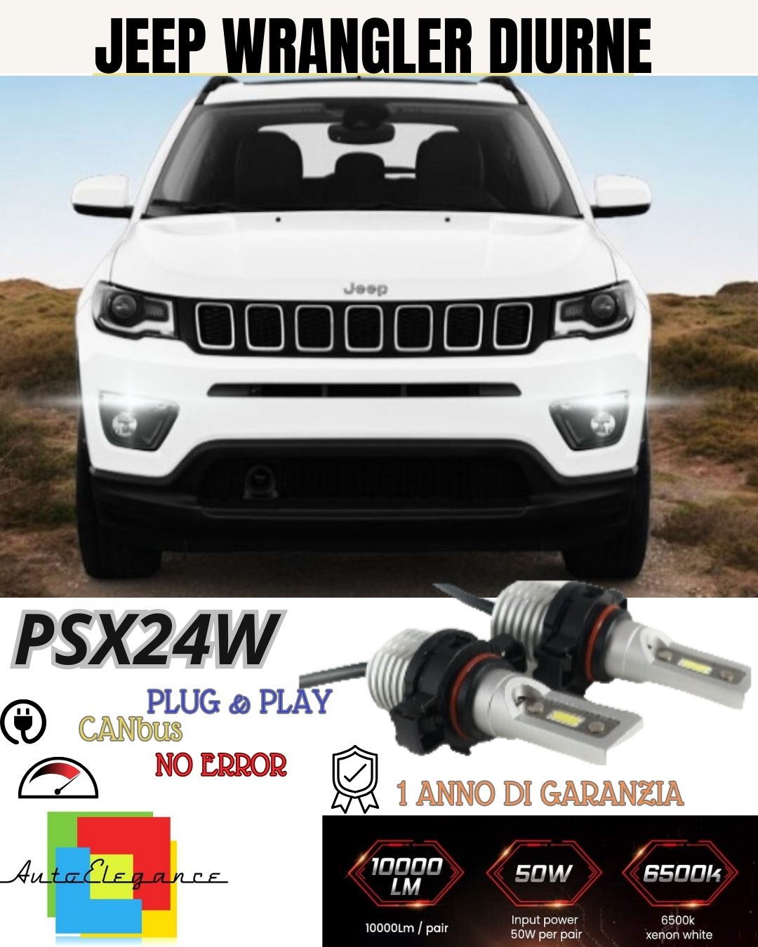 PAIR OF DAYTIME LIGHTS DRL LED PSX24W CANBUS🔥JEEP COMPASS MK2🔥6000K 100% NO ERROR 
