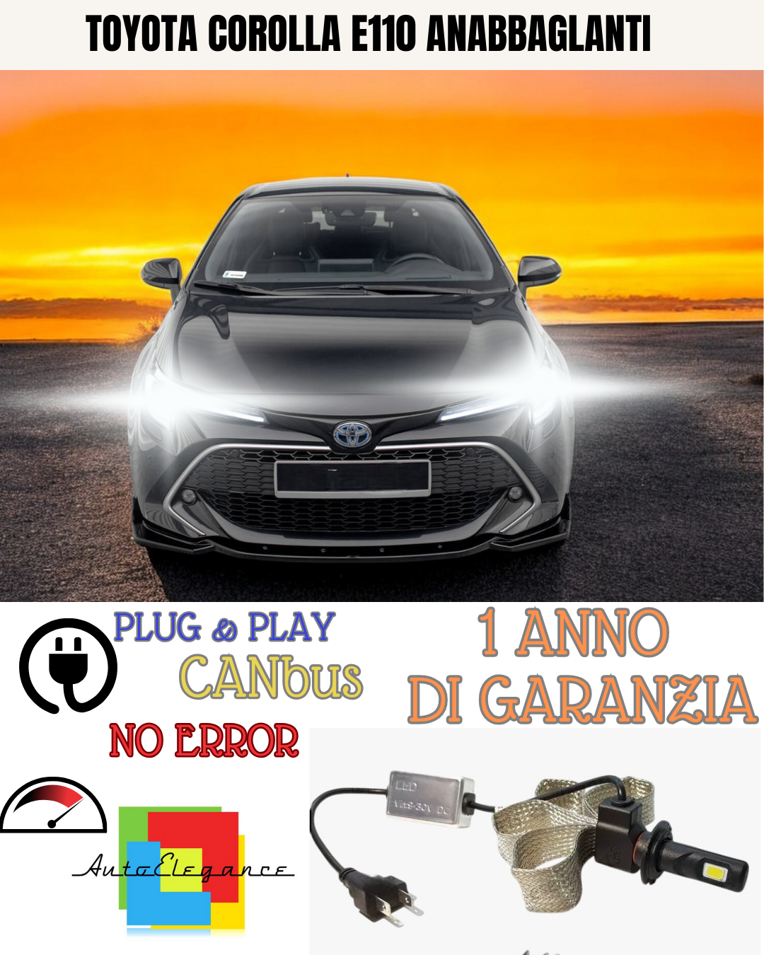 🔥KIT LED TOYOTA COROLLA E110 HB4 6000K BIANCO 6400 LUMEN ANABBAGLIANTI🔥