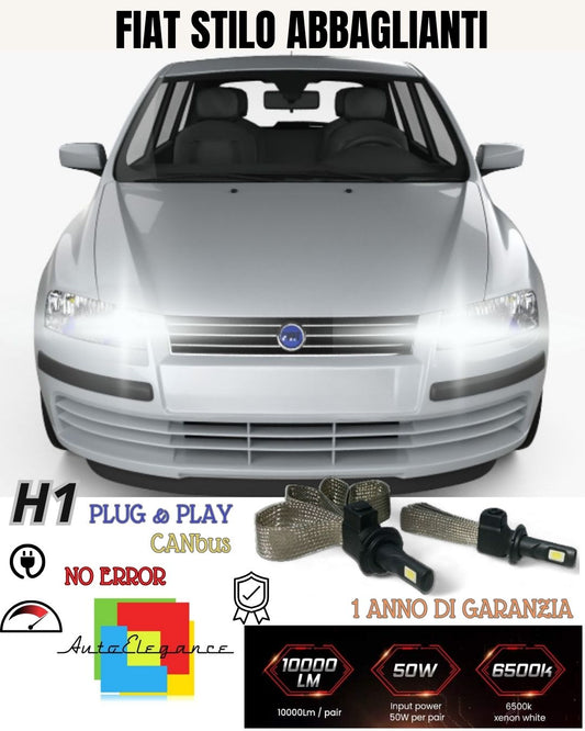 COPPIA H1 LED ABBAGLIANTI FIAT STILO 6000K CANBUS ACCENSIONE ISTANTANEA NO ERROR