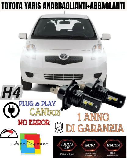 KIT H4 A LED PER TOYOTA YARIS MK2 LAMPADE LED H4 6000K XENON BIANCO NO AVARIA