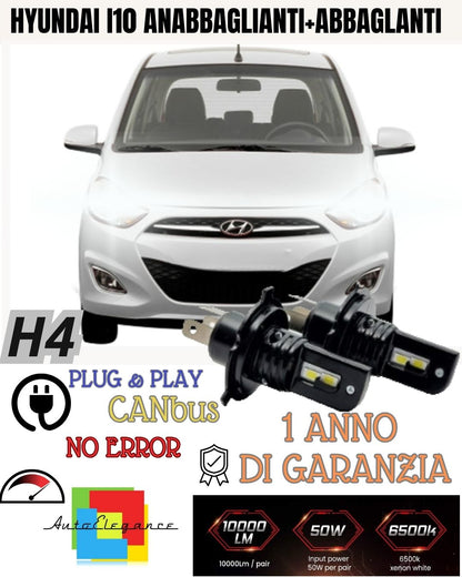 🤩🤩KIT H4 A LED PER HYUNDAI I10 MK2 LAMPADE LED H4 6000K XENON BIANCO NOAVARIA