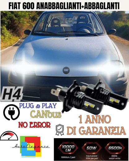 🤩🤩🤩KIT H4 A LED PER FIAT 600 SEICENTO LED H4 6000K XENON 6400 LUMEN🤩🤩🤩
