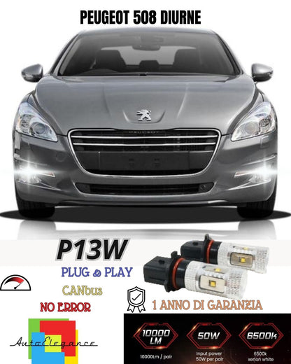❤️❤️COPPIA LAMPADE P13W 6 LED CREE DRL LUCI DIURNE❤️❤️PEUGEOT 508 CANBUS 6000K