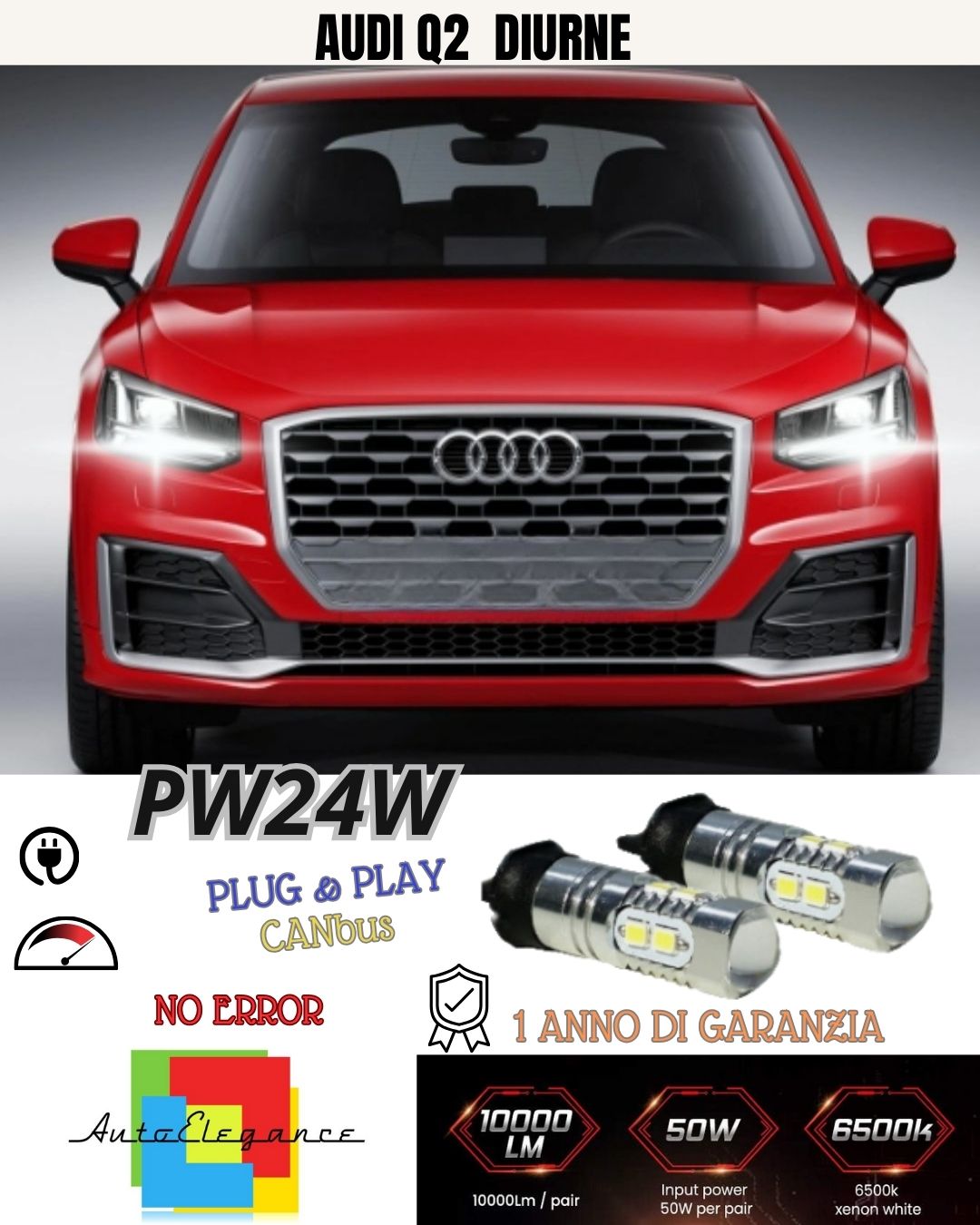 😍😍😍COPPIA LUCI DIURNE DRL 10 LED PW24W CANBUS🔥 AUDI Q2 🔥6000K NO ERROR😍😍