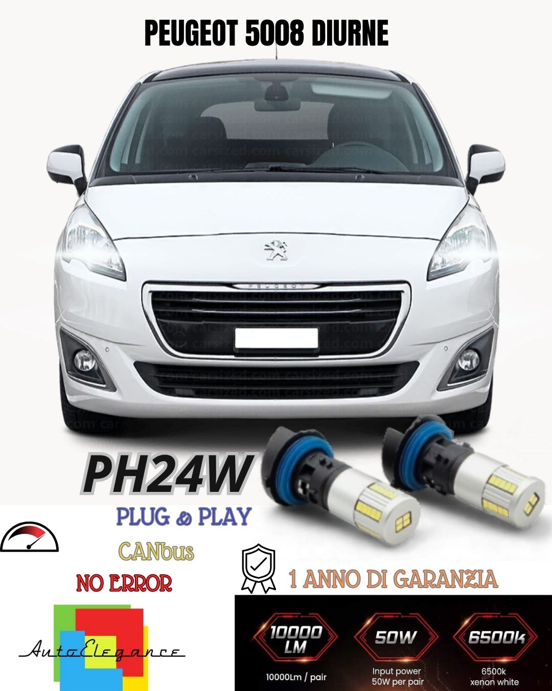 😍COPPIA LUCI DIURNE DRL 34 LED PH24W CANBUS ❤️PEUGEOT 5008❤️ MPV 6000K NO ERROR